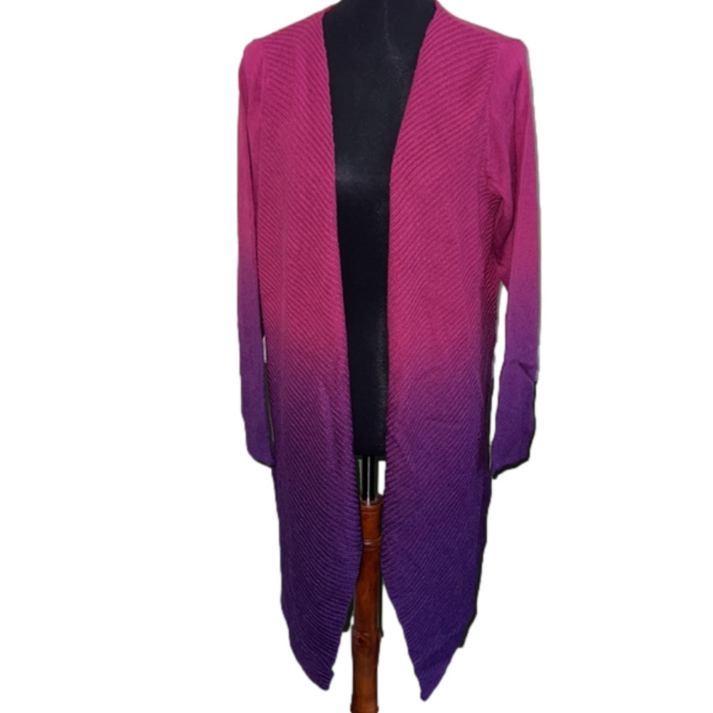 Pink & purple ombre long open front sweater 14/16